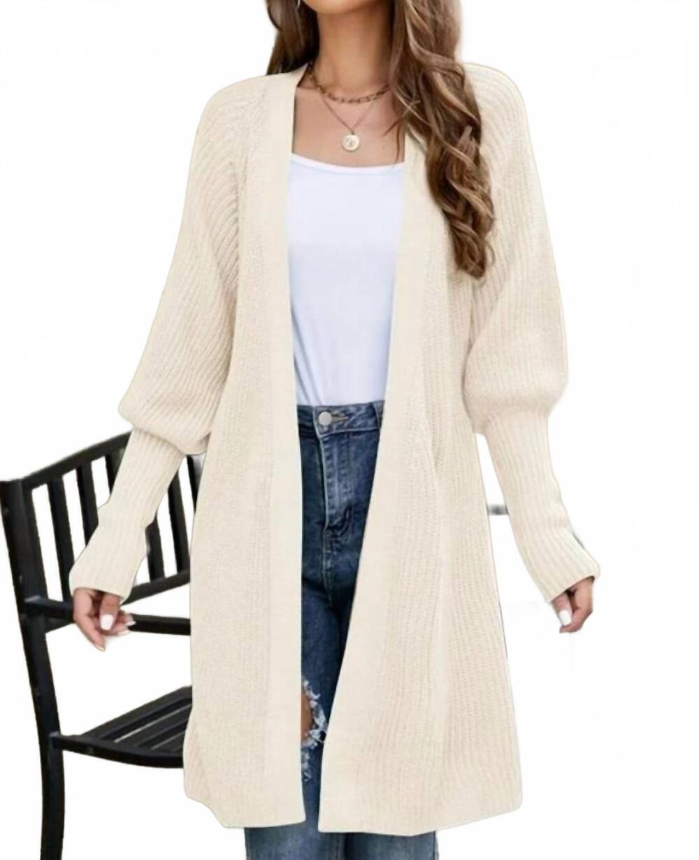 NEW LILY CLOTHING women's fitted rib cuff open front knit cardigan in beige